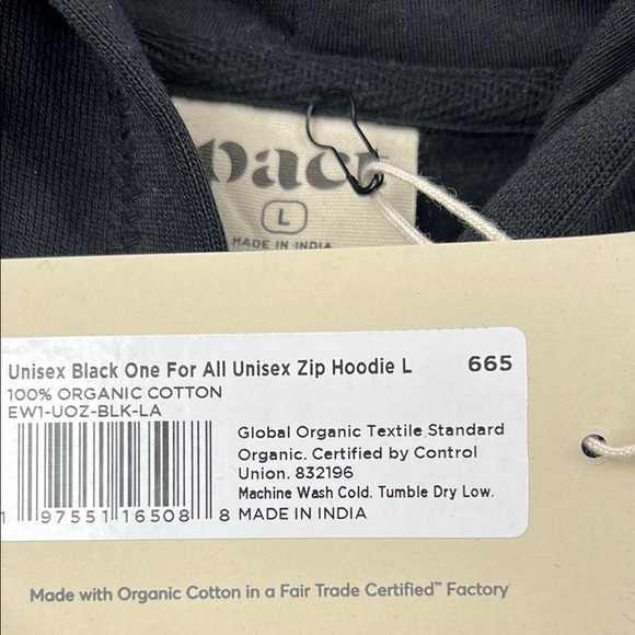 NEW‎ L Pact Organic Unisex Women's Men's Black One For All Full Zip Hoodie - Picture 3 of 12